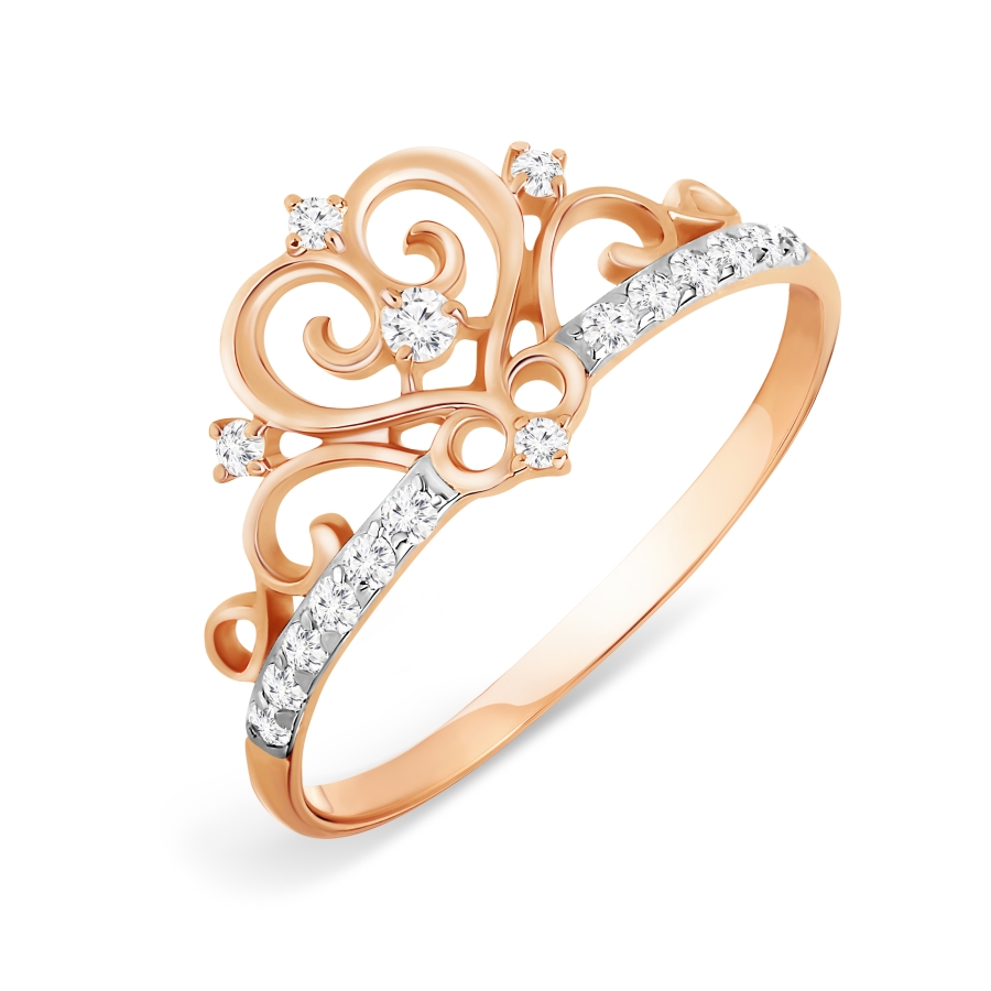 Кольцо корона из золота 585 с фианитами